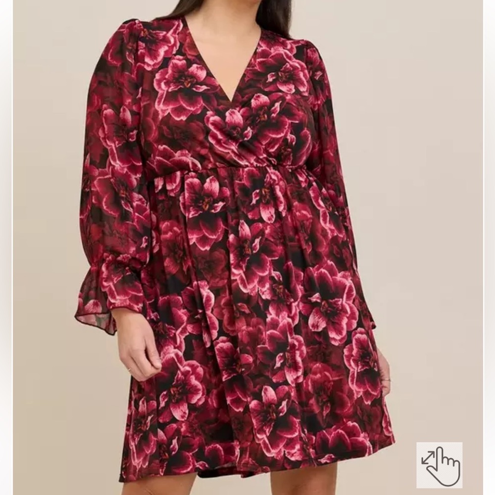 Torrid 4 (26) Dress Black Pink Floral Mini Studio Knit Babydoll Whimsigoth NWT